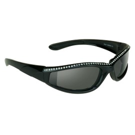 Bikershades Black Frame Motorcycle Rhinestone Sunglasses Foam Padded for Women.