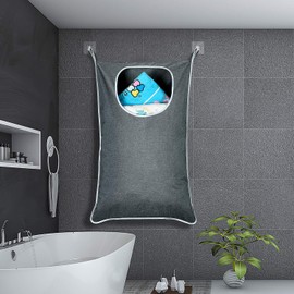 KINGSUSLAY Hanging Laundry Hamper, Hanging Hamper with Free Hanging Hooks, Space Saving Hanging Laundry Hamper Bag and Bathroom Over The Door Hamper (89 x 56CM, Heather Grey)