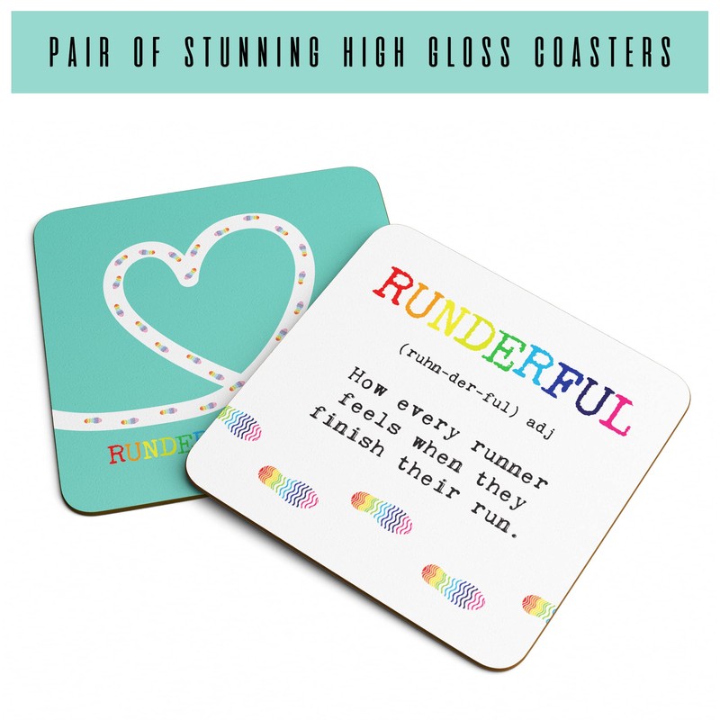 NOT JUST A PRINT Running Gift Coaster Set with 'Runderful'