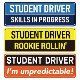 BOXOB 3pcs Student Driver Magnet for Car, 9.92x3.39in Reflective Magnetic Bumper Sticker 3 Styles Novice Rookie Safety Attention Sign New Driver Signs for Novice Drivers