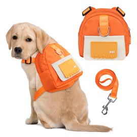 DoggieKit Dog Backpack Harness with Leash,Cute Pet Puppy Backpacks Bulid-in Dog Poop Bag Dispenser,Adjustable Pets Self Carrier Bag for Small Medium Dogs Travel Hiking Daily Walking(S, Orange)