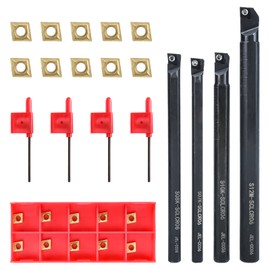 NORJIN Lathe Boring Bar Set, 4pcs S07K/S08K/S10K/S12M-SCLCR06 Lathe Boring Bar Turning Tools Holder Set with 10pcs CCMT0602 Indexable Carbide Inserts and 4 Pcs T8 Wrench