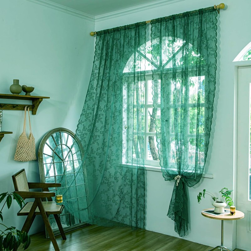 Deeprove - Cortinas transparentes de encaje verde oscuro de 45