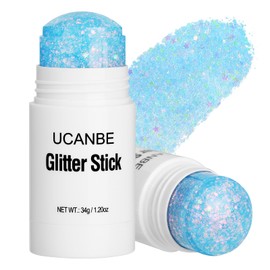 UCANBE Blue Body Glitter Stick for Singer Concerts Music Festivals, Face Glitter Makeup for Face Body Hair Eyes & Lips, Chunky Glitter Sparkling Mermaid Sequins for Women 1.2OZ