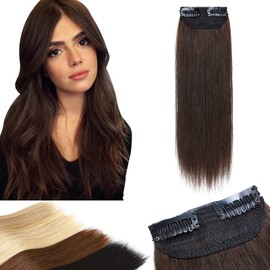 Benehair Short Clip in Hair Extensions Real Human Hair 1PCS 2 Clips Clip in Hairpieces For Women with Thinning Hair Adding Extra Hair Volume for Daily Use 4inch Dark Brown