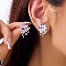 Rhinestone Firework Earrings,Vintage Colorful Inlaid Zircon Ear Personality Exaggerated Stud Shiny Dainty Crystal Statement Earrings Wedding Party Jewelry, Large, Crystal, No Gemstone