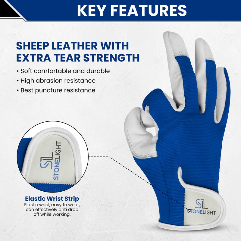 STONELIGHT Unisex Gardening Gloves Made with Leather & Spandex -
