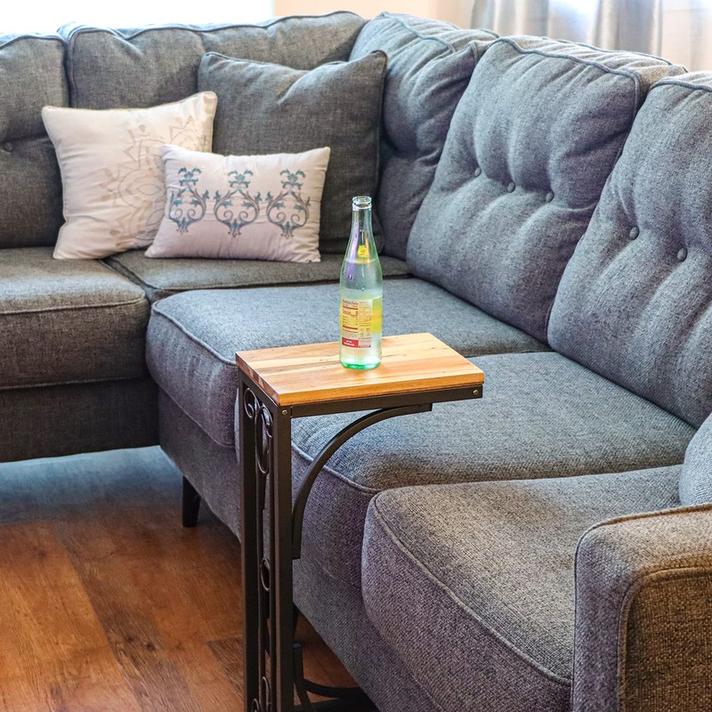 Trademark Innovations 2’ Side Sofa Snack Table with Acacia Wood