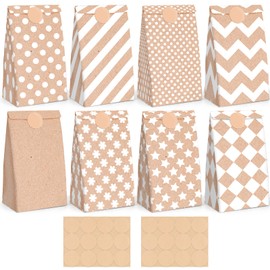 VGOODALL 24PCS Paper Bags with Stickers, Goodie Bags Party Favor Bags Polka Dot Striped Treat Bags Lunch Bags for Wedding Party Supplies