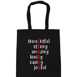 Hippowarehouse thouGhtful stRong amAzing loviNg cariNg joYful (Granny) Tote Shopping Gym Beach Bag 42cm x38cm, 10 litres