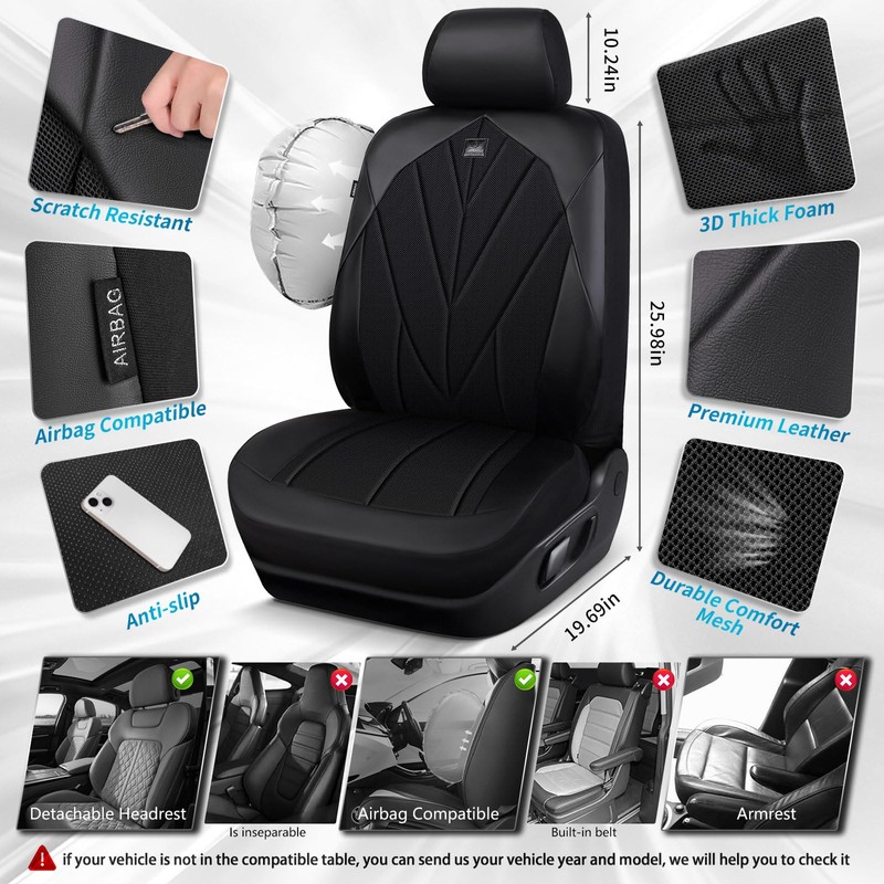 Airy Cool Memory Foam Seat Covers, Leather Mesh Thick Car