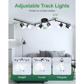 6 Ways Track Lighting, Rotatable Heads Track Light Kit, Track Lighting Fixtures Ceiling with Acrylic Cover, Modern Black Ceiling Spotlight for Kitchen, Living Room, Hallway(Bulbs Not Included)