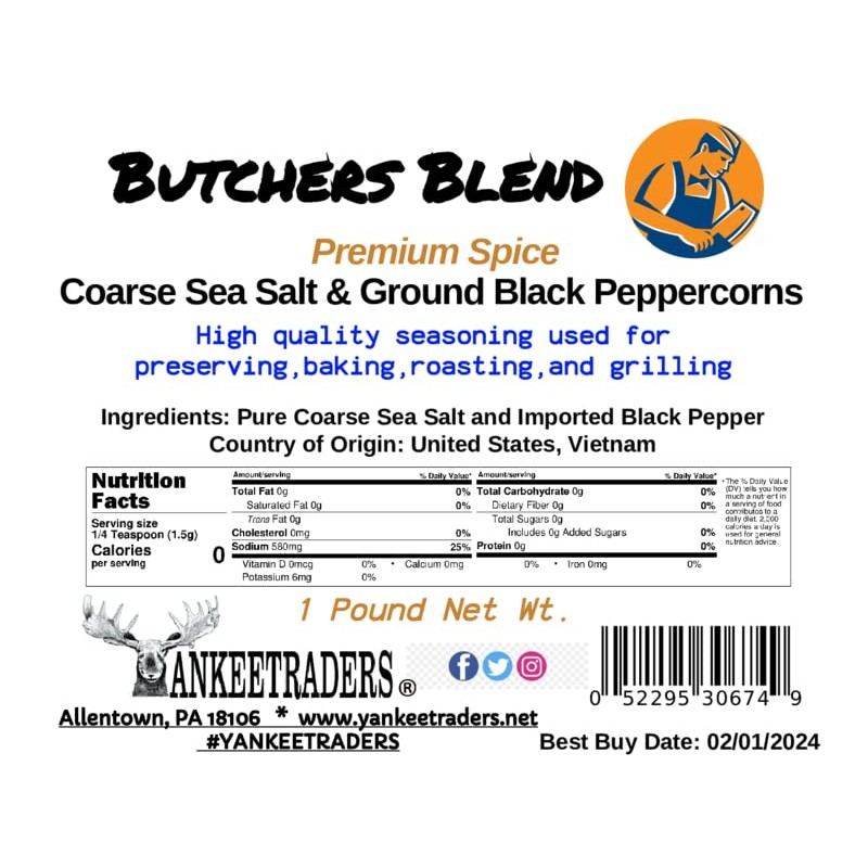 YANKEETRADERS® Butchers Blend, Premium Sea Salt & Pepper Mix, 1