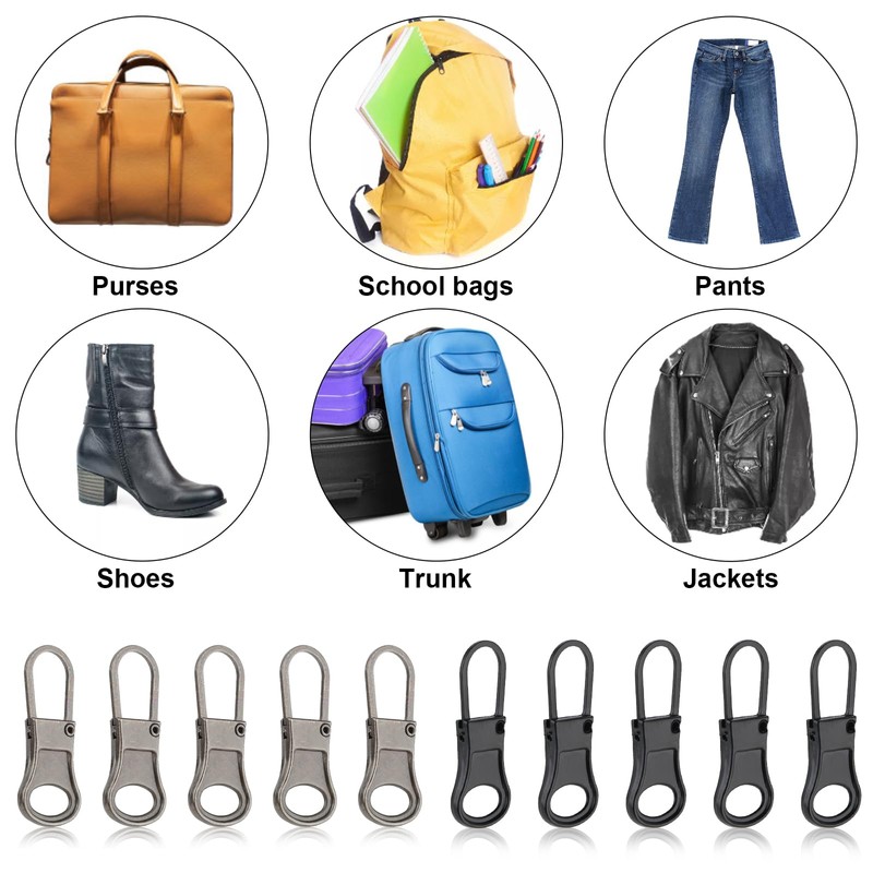 Ouligay 10pcs Zipper Pull Replacement Detachable Zipper Pull Tab Metal