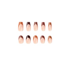 MISUD Short Round Press on Nails Coffin Fake Nails Glossy Glue on Nails Fall Brown French Tip Oval Acrylic Nails Autumn Ballerina Stick on False Nails 24 pcs