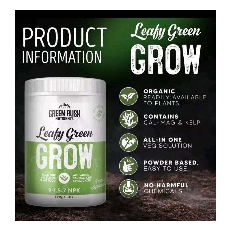 GREEN RUSH NUTRIENTS Leafy Green Grow 9-1.5-7- 2oz Sample