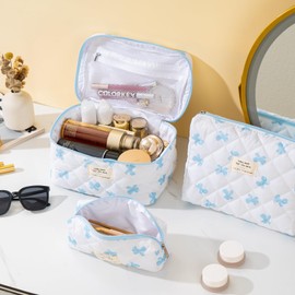 UUYUUY Quilted Cotton Makeup Bag, Blue Bow, Literature and Art