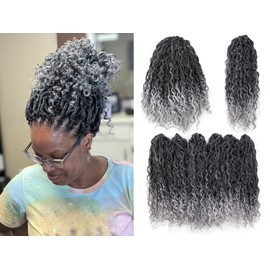 6 Packs New Goddess Locs Crochet Hair 18 Inches Pre Looped River Locs With Bohemian Curly Branch Ombre Gray/Silver Faux Soft Locs Synthetic Braiding Hair Extensions For Black Women (18 Inches,6 Packs,T1B/Gray/Silver)