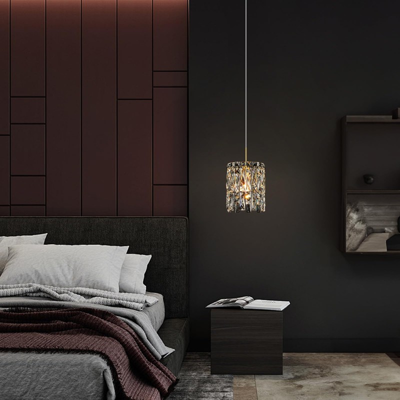 NISIDUN Modern K9 Crystal Pendant Lights Kitchen Island,1 Lighting Gold