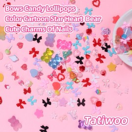 3D Bear Star Heart Lollipop Cartoon Nail Charms Acrylic Color Bowknots Nail Charms Multi Mix Assorted Color Cute Fruit Flower Bow Butterfly Pearl Nail Charms for Nail Art DIY Accessories