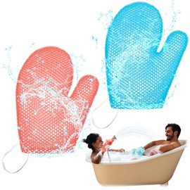 Karenhi 2 Pcs Honeycomb Exfoliating Glove Bath Mitt Body Spa Scrubber, Honeycomb Exfoliator Glove for Body Shower, Honeycomb Exfoliator Scrubber Sponge Shower Loofah, Quick Drying (Blue,pink)