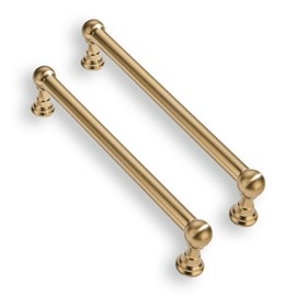 CABDM 2 Pack 6 Inch Solid Kitchen Cabinet Handles Brushed Gold Heavy Duty Cabinet Pulls Satin Brass Drawer Pulls Cabinet Hardware Kitchen Handles for Cabinets Cupboard Handles