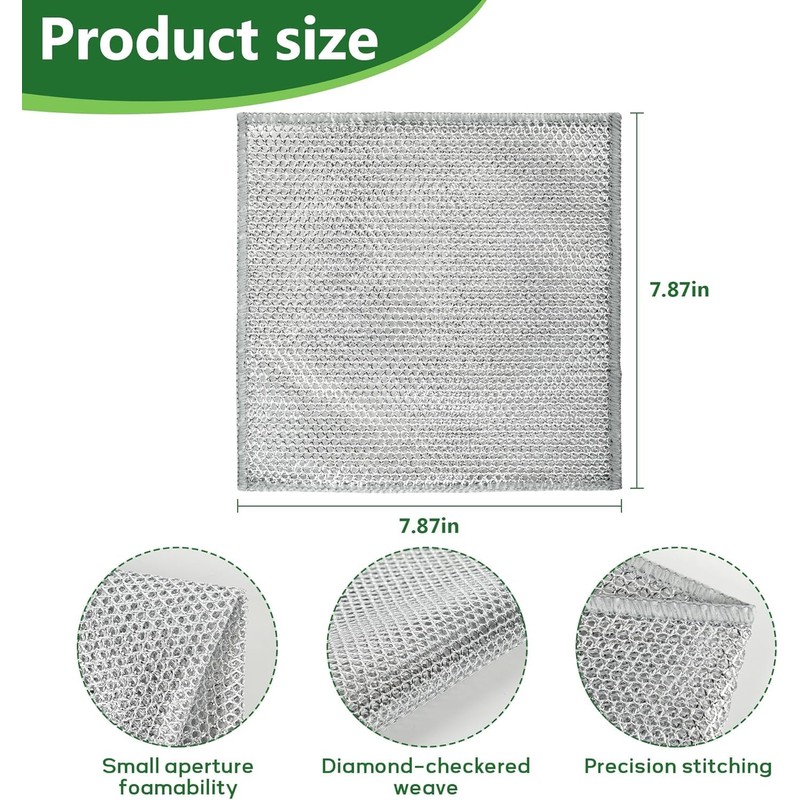 12PCS Double-Layer Wire Dishcloth, Non-Scratch Wire Dishwashing Rags, Multipurpose Wire