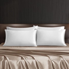 QIYUE Satin Silk Pillowcases x2 Pack with Hidden Zipper/Envelope, Queen Size 20x30 inches Pillow Cases Set of 2, Super Soft and Cooling (White, Queen (U.S. Standard)-Zipper)