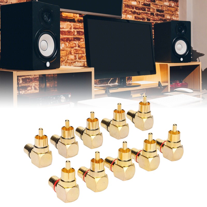 10pcs RCA Right Angle Adapter Male to Female Copper Gold