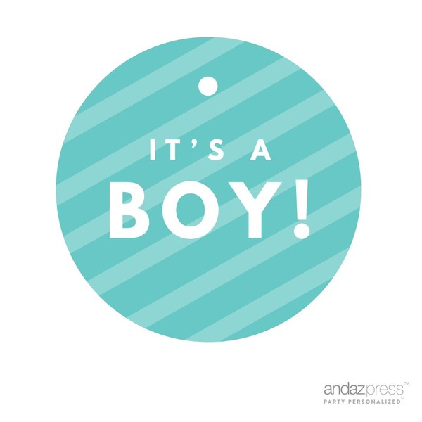 Andaz Press Round Circle Baby Shower Gift Tags, It's A Boy!, Striped Diamond Blue, 24-Pack