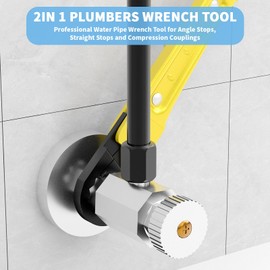 LAISGOO Plumbing Tools - Angle Stop Wrench & Angle-On Kit - Professional Plumbers Wrench for Installing New Compression Angle Stop & Removing Compression Ring - 4-Way Utility Key Included
