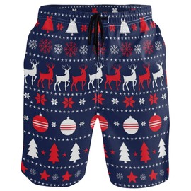 visesunny Merry Christmas Decorative Reindeer Men's Beach Short Swim Trunks Sports Running Bathing Suits with Mesh Lining