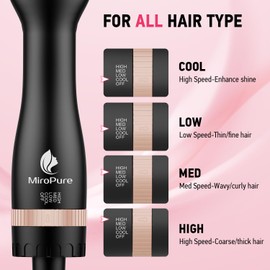 Hair Dryer Brush Blow Dryer Brush in One, MiroPure 4 in 1 Hair Dryer and Styler Volumizer with 4 Speed Temp Settings, Hot Air Brush with Oval Barrel for All Hair Style and Fast Drying, Rose Gold