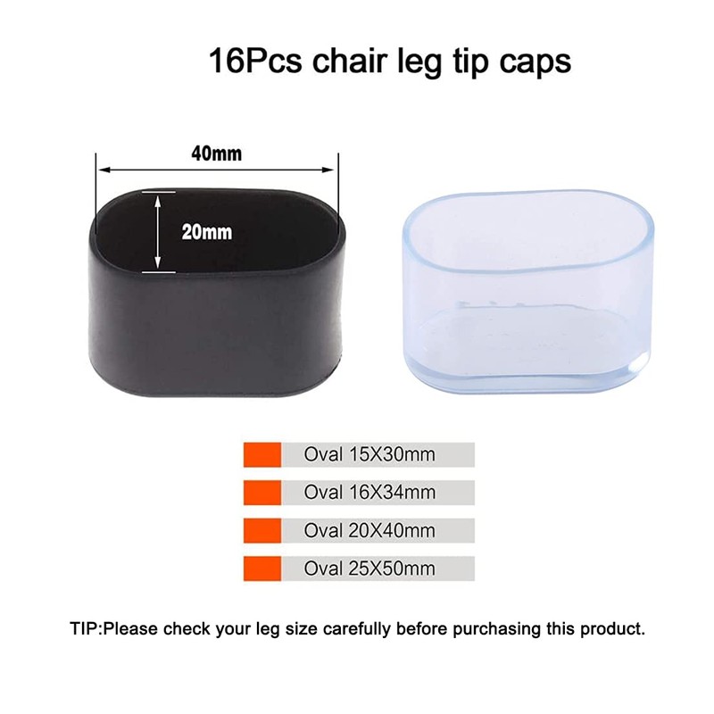 QKQB 107G Oval Chair Foot Cover Black, Acrylic, 15 x