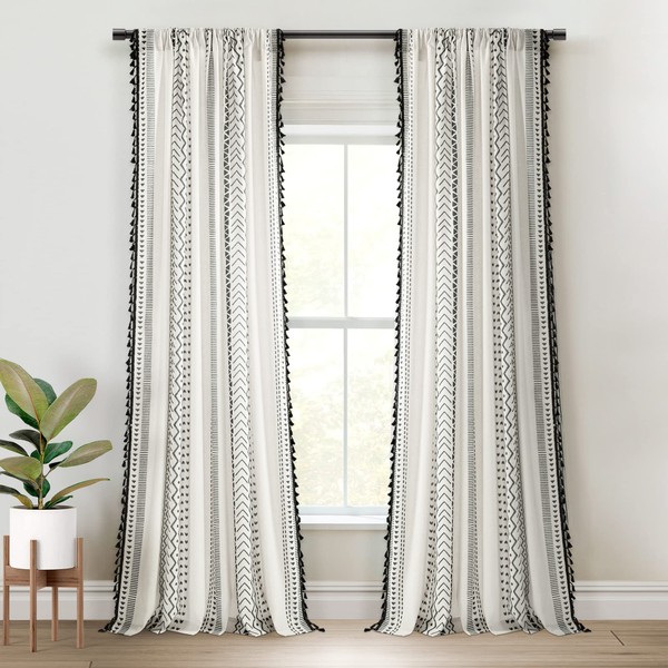 Lush Decor Hygge Boho Stripe Tassel Window Curtain Panel Pair,