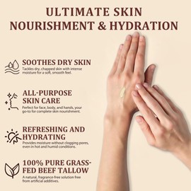 Grass-Fed Beef Tallow and Honey Balm, Beef Tallow Skin Care, Moisturising Cream for Face & Body, Deeply Hydrating, Softens Dry Skin