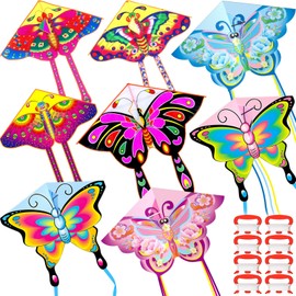 Foilswirl 8 Pack Butterfly Kite Colorful Large Butterfly Design Kite Easy to Fly Beach Kite with 8 Pcs 109 Yard Kite String Spool Nylon Kites for Adults Spring Outdoor