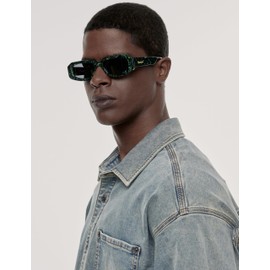 Roneyee Hexagon Sunglasses Men Women Trendy Sunglasses 90s Retro (Verde Guatemala, 53.01)