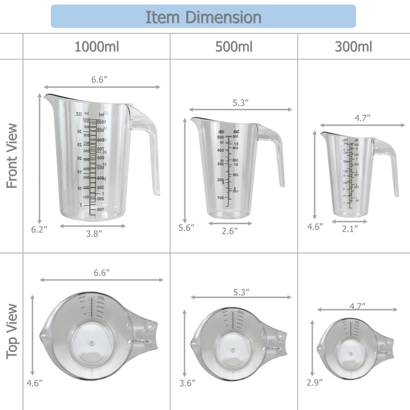 EIKS Plastic Measuring Cups for Baking, Cooking, DIY & Commercial