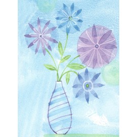 Floral Themed Set of 8 Blank Notecards ~ Painted Blue and Violet Flowers in Vase (4" x 5.25"; White Envelopes)