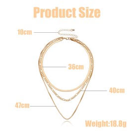 Fc'Noqgn Women's 3 Piece Stainless Steel Figaro Snake Chain Stackable Necklace Gold, Stainless Steel, No Gemstone