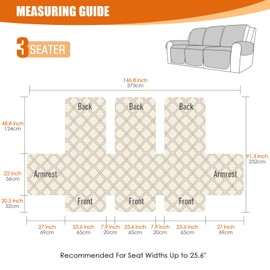 VANSOFY Waterproof Recliner Couch Covers, Sofa Covers 1-Piece Washable Reclining Sofa Cover Non-Slip Furniture Protector with Elastic Straps Pocket for Dogs, Pets(Off White,3 Seater)