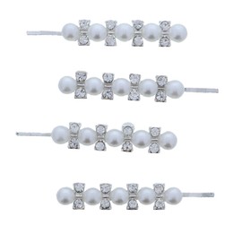 Elegant Pearl Hair Barette Bobby Pin Clip - Silver - 2 inch - Set of 4