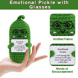 Hoedia Crochet Pickle Dolls Friend Birthday Valentines Gifts for Her Women Wife Girlfriend Sister from Husband Men, Cute Funny Gifts for Coworkers Student Teacher Roommates (Pickle with Glasses)