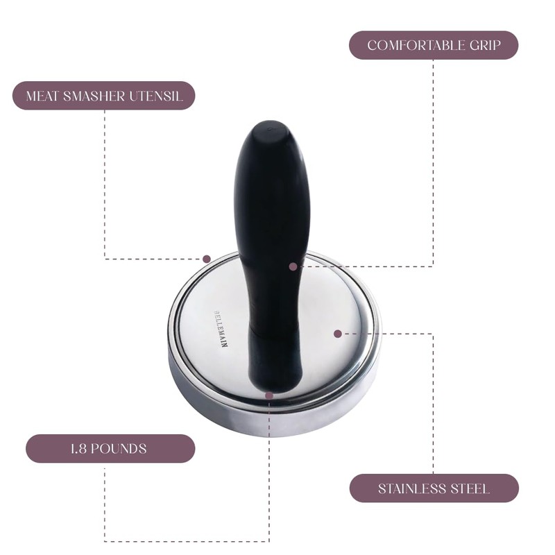 Bellemain Meat Pounder Flattener, Easy-Grip Meat Tenderizer, Stainless Steel Meat
