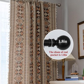 Boho Curtains 63 Inch Length 2 Panels Geometric Patterned Drapes Bohemian Semi Sheer Rod Pocket Tassel Short Window Curtain Panels for Bedroom Living Room Farmhouse Coffee Brown Vintage Rustic Curtain