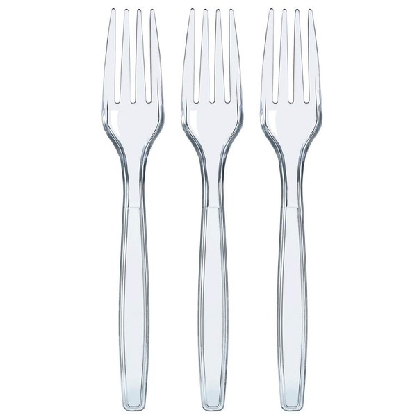 300 Clear Plastic Forks | Heavyweight Plastic Forks | Fancy Plastic Cutlery | Elegant Forks Pack | Bulk Disposable Flatware | Utensils Set | Disposable Silverware Cutlery