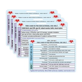5 Pack ACLS Reference Card Heart CPR Code Blue EMT/RN/MD Cards for Medical - 2.9 x 4.1 Inch ACLS Survival Card Blue Advanced Cardiac Life Support for Medical Professionals Card