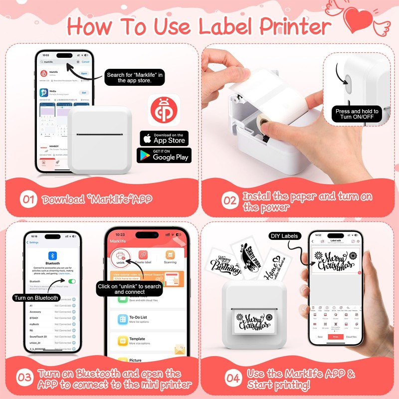 HUIJUTCHEN Portable Bluetooth Label Maker Machine with 30x50 mm Tape,