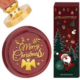 CRASPIRE Merry Chirstmas Wax Seal Stamp Angel Sealing Wax Stamps 25mm Removable Brass Head with Wood Handle Holiday Seals Snowflake Elk Antler Leaf for Xmas Envelopes Wedding Birthday Party Decor Gift